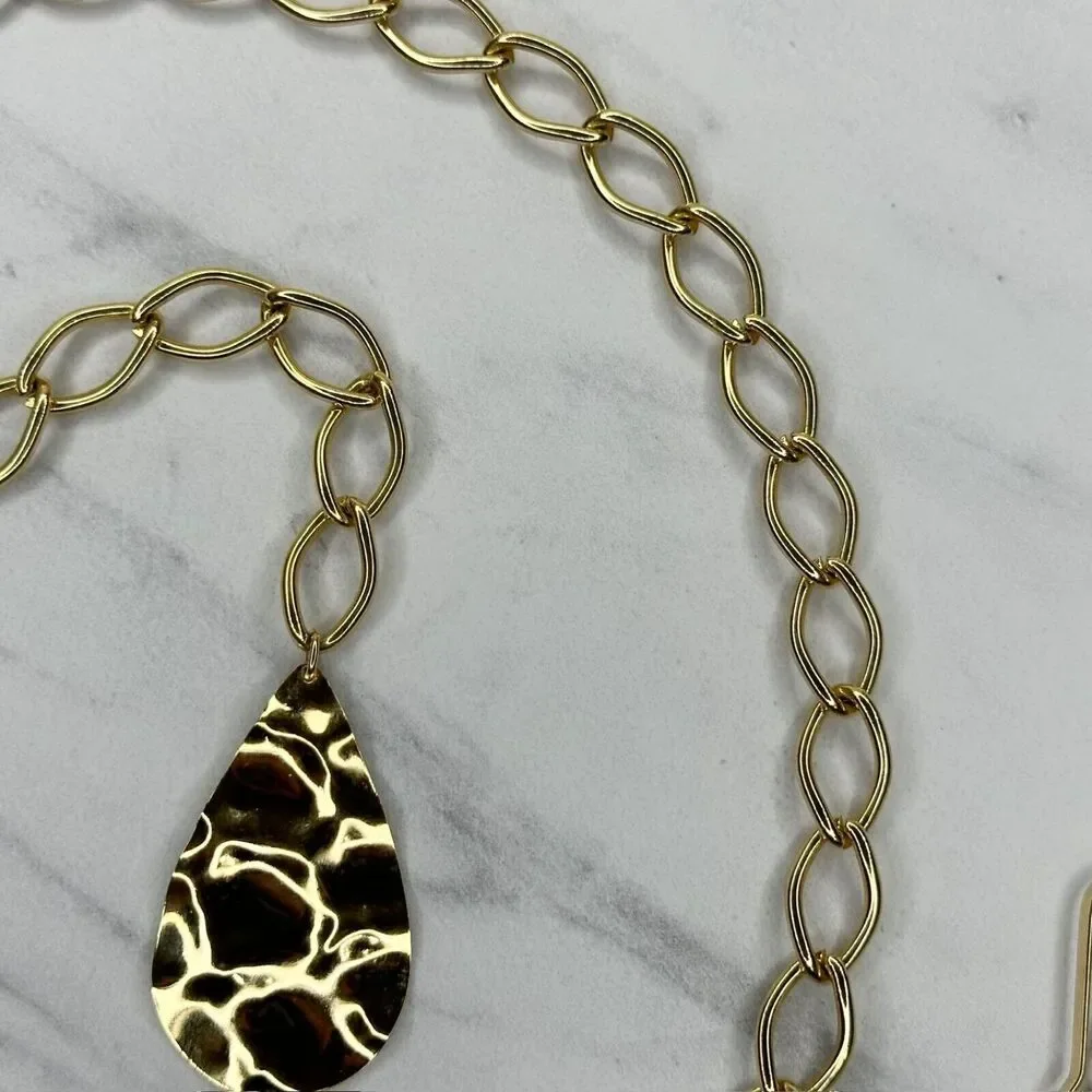 Gold Tone Chain Link Belt Teardrop Charm Festival Y2K Extra Small/Small (XS/S) ✨